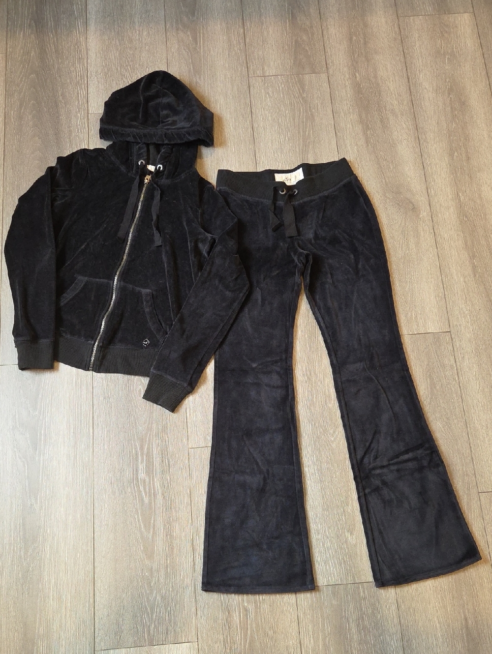 Hollister Black Velour Zip Hoodie and Flare Sweatpants Set - Size XS/S